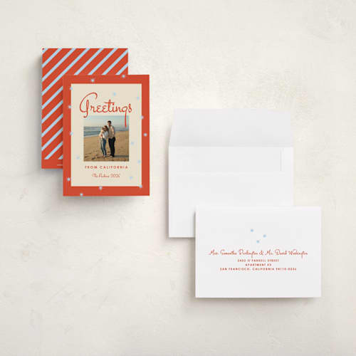 This is a fire petite holiday cards with standard by Inkblot Design called vintage vacay printing on signature in petite