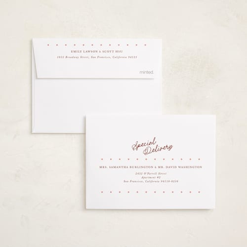 This is a raspberry petite holiday cards with standard by Vivian Yiwing called vintage polariod printing on signature in petite