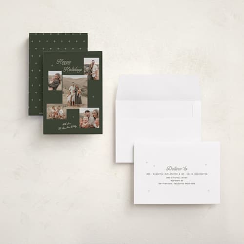 This is a deep forest petite holiday cards with standard by Cass Loh called starlit holiday printing on signature in petite