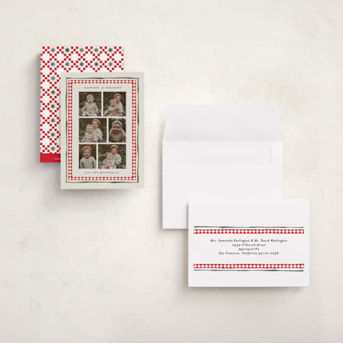 This is a candy cane petite holiday cards with standard by Jackie Crawford called holiday diamond border printing on signature in petite