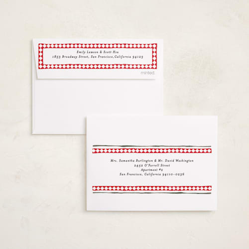 This is a candy cane petite holiday cards with standard by Jackie Crawford called holiday diamond border printing on signature in petite