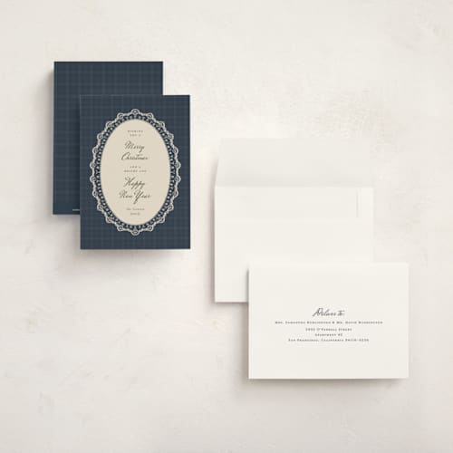 This is a midnight petite holiday cards with standard by Jelena Vuletic called lacy printing on signature in petite