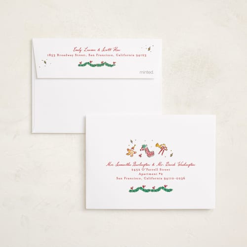 This is a cookie dough petite holiday cards with standard by Sarah Rosenthal called oh christmas tree printing on signature in petite