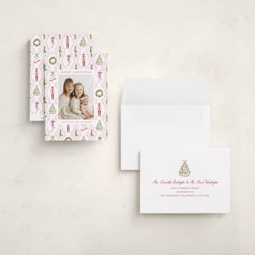 This is a powder petite holiday cards with standard by Sarah Knight called patterned icons printing on signature in petite