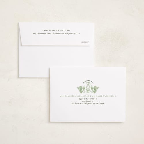 This is a pine petite holiday cards with standard by Corinne Malesic called ornament collection printing on signature in petite