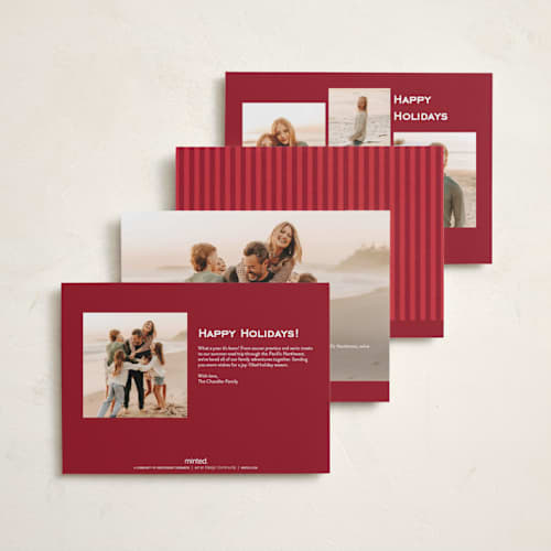 This is a poinsettia petite holiday cards with standard by Wildfield Paper Co called poinsettia stripe printing on signature in petite