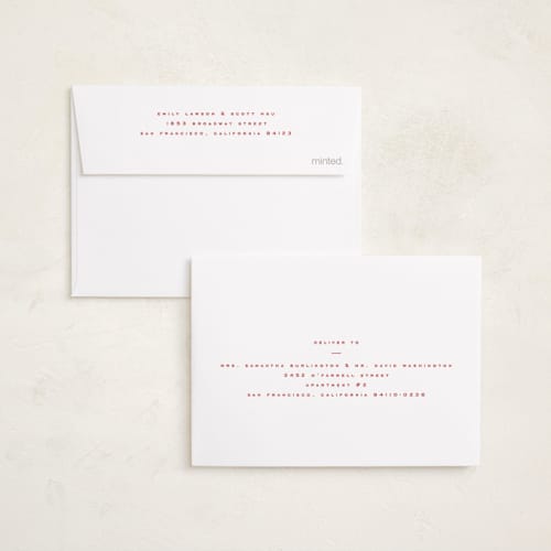 This is a poinsettia petite holiday cards with standard by Wildfield Paper Co called poinsettia stripe printing on signature in petite