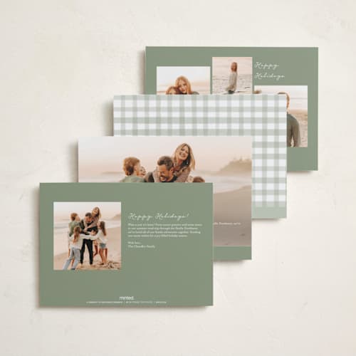 This is a spearmint petite holiday cards with standard by Emily Betts called scallop matted photo printing on signature in petite