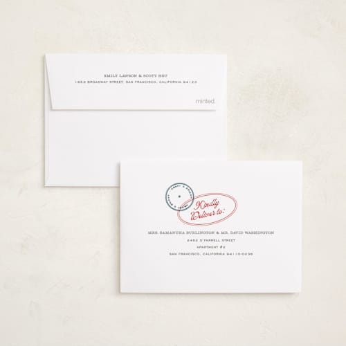 This is a cream petite holiday cards with standard by Pixel and Hank called christmas stamped printing on signature in petite