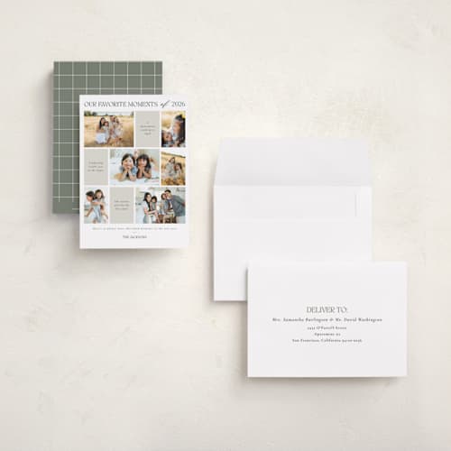 This is a tinsel petite holiday cards with standard by Adelyn T. called favourite moments printing on recycled smooth signature in petite
