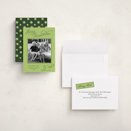 This is a fern petite holiday cards with standard by Megan Davis called southern charm printing on signature in petite