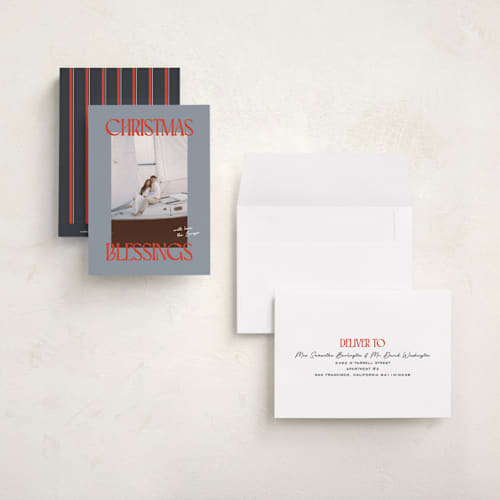This is a sea petite holiday cards with standard by Ekko Studio called bold blessings printing on signature in petite