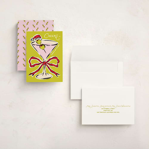 This is a chartreuse petite holiday cards with standard by Claudia Orengo called tini printing on signature in petite