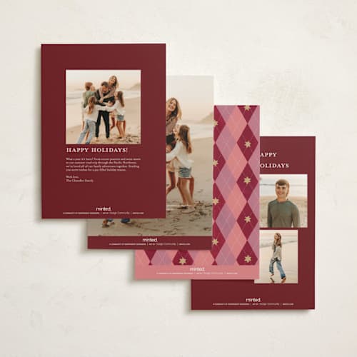 This is a berry petite holiday cards with standard by Teju Reval called argyle printing on signature in petite