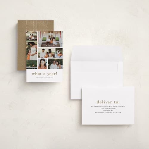 This is a cashew petite holiday cards with standard by Stacey Meacham called at a glance printing on recycled smooth signature in petite