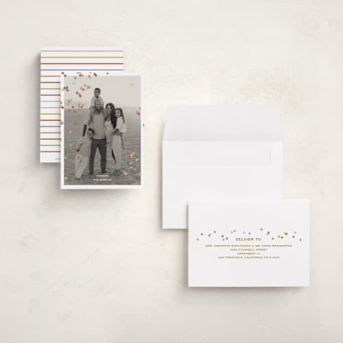 This is a gumdrop petite holiday cards with standard by Ellen Schlegelmilch called fallen confetti printing on signature in petite