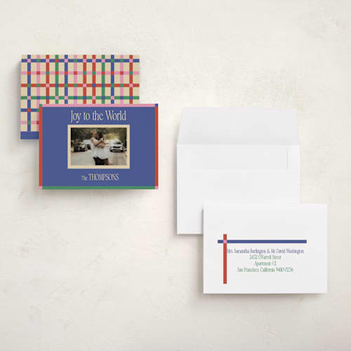 This is a gumdrops petite holiday cards with standard by Rachel Cassel called colorful joy printing on signature in petite
