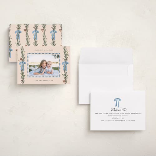This is a halo petite holiday cards with standard by Teju Reval called festive sprigs printing on signature in petite
