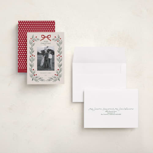This is a forest petite holiday cards with standard by Rina Ozum called watercolor botanical printing on signature in petite