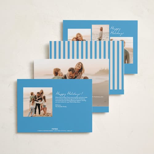 This is a electric blue petite holiday cards with standard by Morgan Kendall called topsy turvy printing on signature in petite