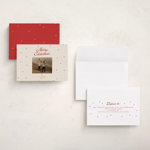 This is a cherry petite holiday cards with standard by Ellen Schlegelmilch called dainty dots printing on signature in petite