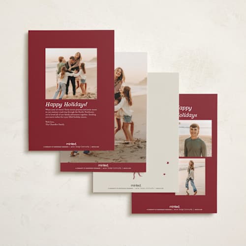 This is a cinnamon petite holiday cards with standard by Ani Somi called merry little bow printing on signature in petite