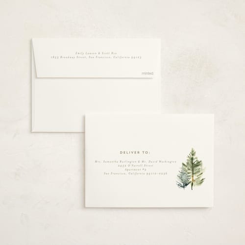 This is a fir foil pressed holiday cards with foil pressed by Petra Kern called secret winter forest printing on signature in standard
