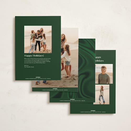 This is a emerald foil pressed holiday cards with foil pressed by silverscreen studio called vintage bauble printing on signature in standard