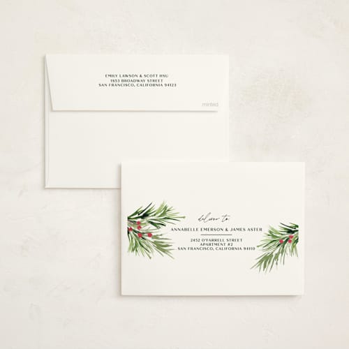 This is a emerald foil pressed holiday cards with foil pressed by silverscreen studio called vintage bauble printing on signature in standard
