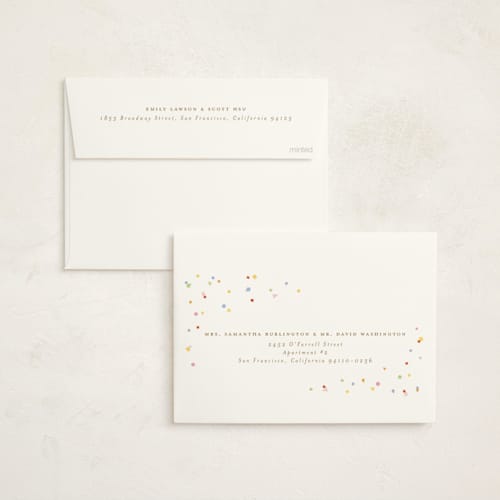 This is a snow foil pressed holiday cards with foil pressed by Ellen Schlegelmilch called confetti popper printing on signature in standard