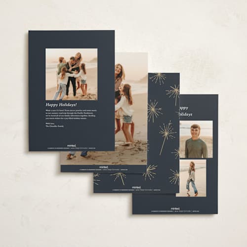 This is a midnight foil pressed holiday cards with foil pressed by Paula Pecevich called sparkling new year printing on signature in standard