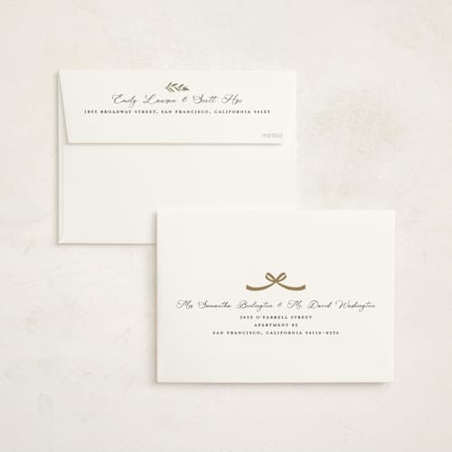 This is a pine foil pressed holiday cards with foil pressed by Susan Moyal called christmas bow printing on signature in standard