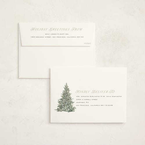 This is a charcoal foil pressed holiday cards with foil pressed by Leah Bisch called tinsel tree printing on signature in standard