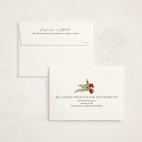 This is a juniper foil pressed holiday cards with foil pressed by Kate Ahn called simple sprig printing on signature in standard