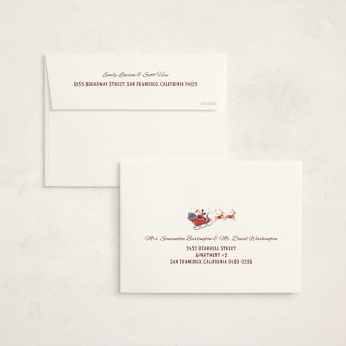 This is a cranberry foil pressed holiday cards with foil pressed by Paper Sun Studio called the night before christmas printing on signature in standard