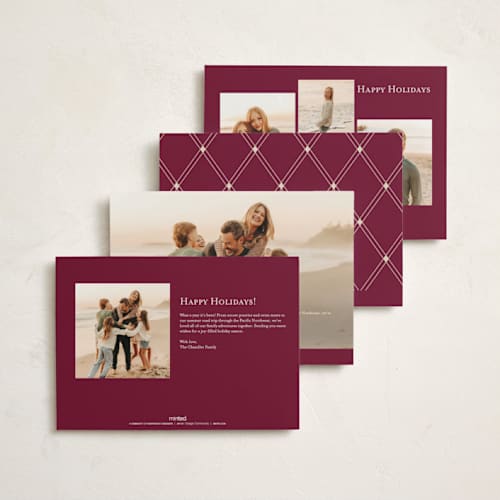 This is a holly berry foil pressed holiday cards with foil pressed by Robert and Stella called entwined peace printing on signature in standard