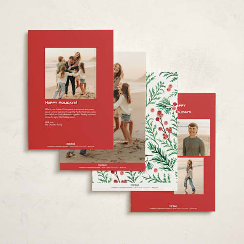 This is a cranberry foil pressed holiday cards with foil pressed by Alethea and Ruth called new halls printing on signature in standard