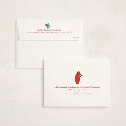 This is a cranberry foil pressed holiday cards with foil pressed by Alethea and Ruth called new halls printing on signature in standard