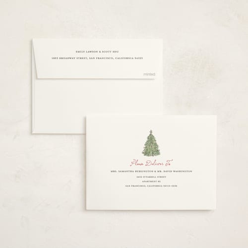 This is a festive foil pressed holiday cards with foil pressed by Anne Ciotola called the trees printing on signature in standard