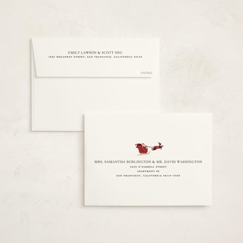 This is a poinsettia foil pressed holiday cards with foil pressed by Jennifer Lew called christmas eve printing on signature in standard