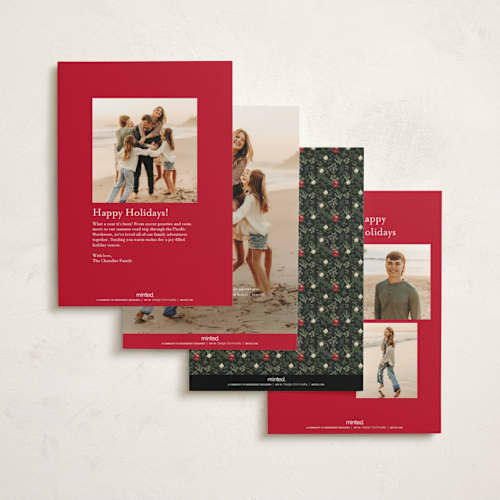 This is a cranberry foil pressed holiday cards with foil pressed by Susan Moyal called bright & merry printing on signature in standard