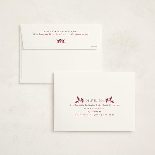 This is a winterberry foil pressed holiday cards with foil pressed by Amy Kross called tulip edge printing on signature in standard