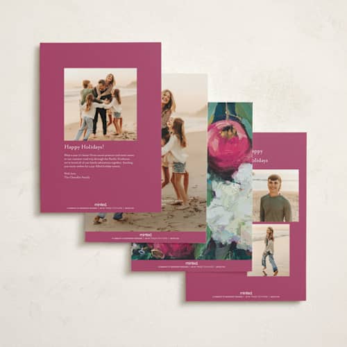 This is a magenta non photo holiday cards with standard by Wendy Keller called pomegranate printing on signature in standard