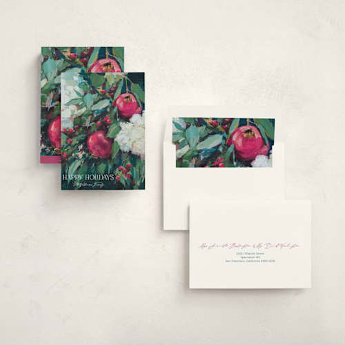 This is a magenta non photo holiday cards with standard by Wendy Keller called pomegranate printing on signature in standard