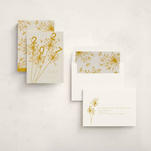 This is a champagne non photo holiday cards with standard by Paula Pecevich called sparklers printing on signature in standard