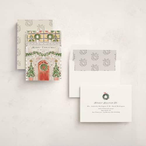 This is a ivory non photo holiday cards with standard by Petra Kern called a house printing on signature in standard