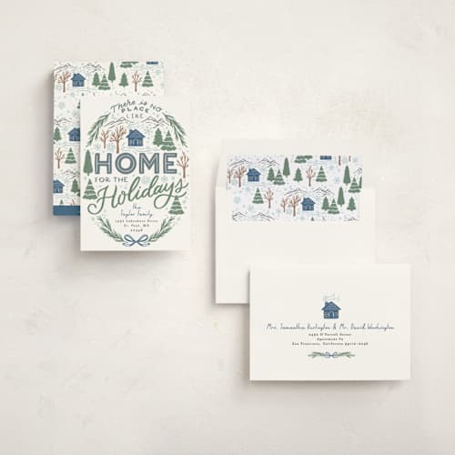 This is a pond non photo holiday cards with standard by Alethea and Ruth called home for the holidays woods printing on signature in standard