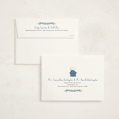 This is a pond non photo holiday cards with standard by Alethea and Ruth called home for the holidays woods printing on signature in standard
