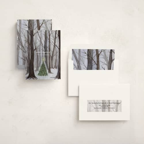 This is a winter non photo holiday cards with standard by Karina Racz called silent night woods printing on signature in standard