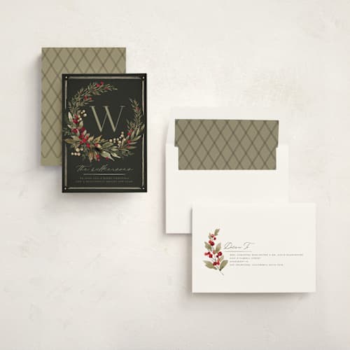 This is a garland non photo holiday cards with standard by Wildfield Paper Co called wild wreath printing on signature in standard